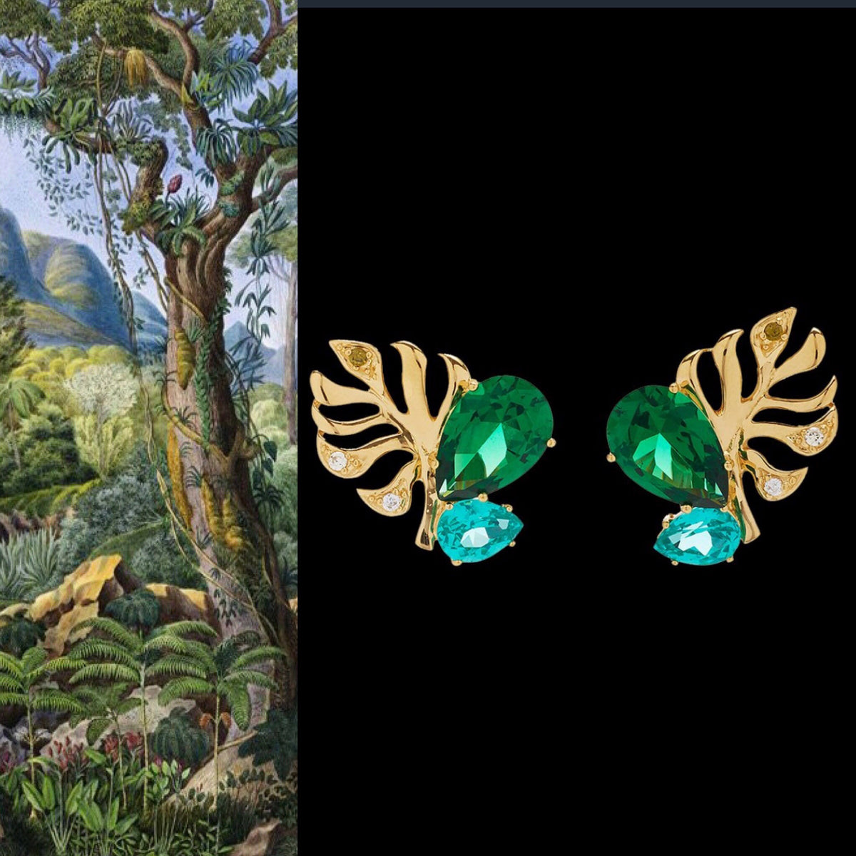 Emerald Palm Ear Studs, Earring, Anabela Chan Joaillerie - Fine jewelry with laboratory grown and created gemstones hand-crafted in the United Kingdom. Anabela Chan Joaillerie is the first fine jewellery brand in the world to champion laboratory-grown and created gemstones with high jewellery design, artisanal craftsmanship and a focus on ethical and sustainable innovations.