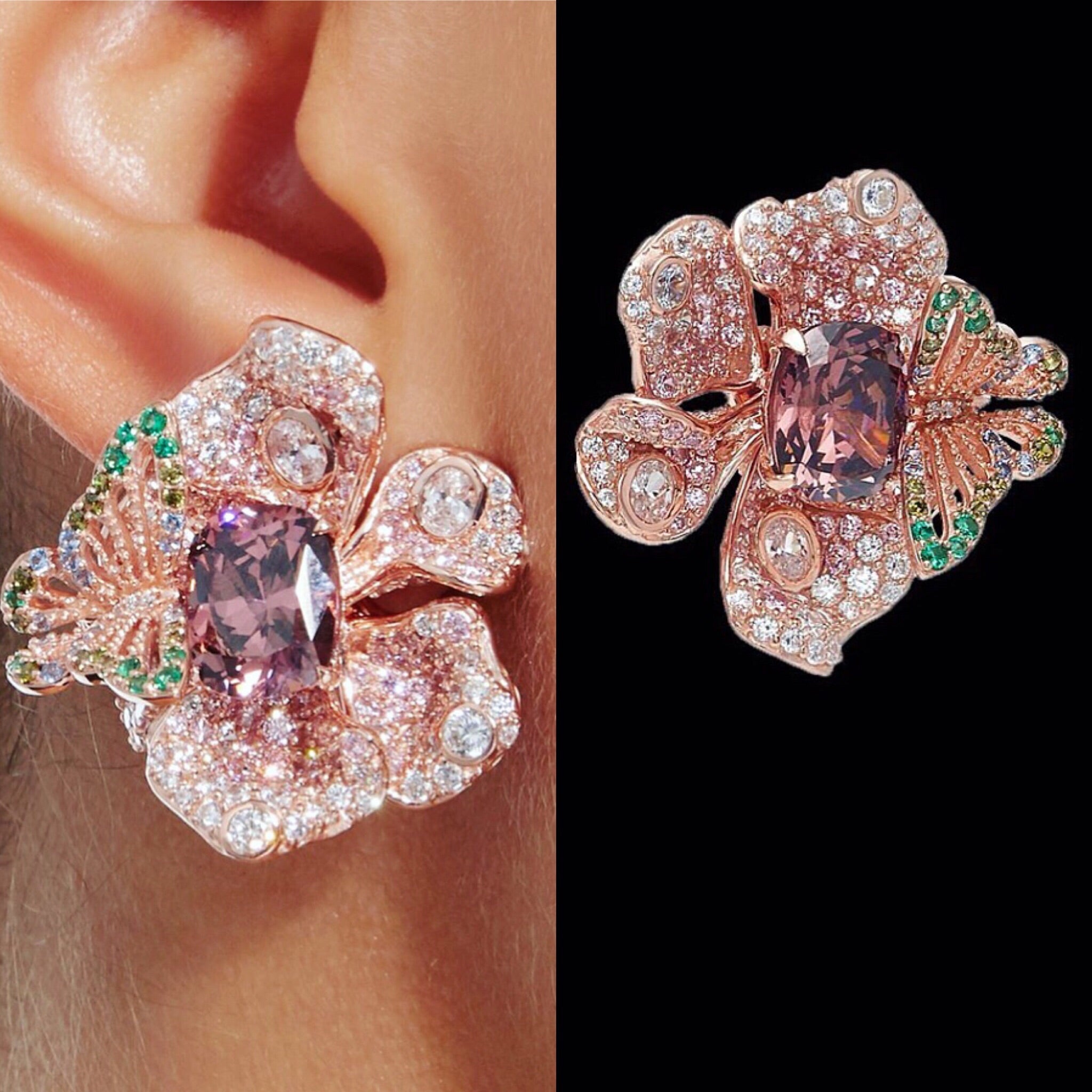 Rose Peony Earrings, Earring, Anabela Chan Joaillerie - Fine jewelry with laboratory grown and created gemstones hand-crafted in the United Kingdom. Anabela Chan Joaillerie is the first fine jewellery brand in the world to champion laboratory-grown and created gemstones with high jewellery design, artisanal craftsmanship and a focus on ethical and sustainable innovations.
