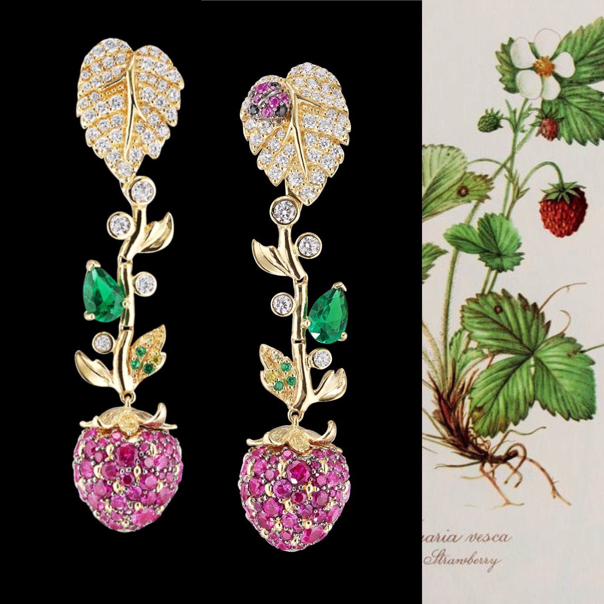 Strawberry Vine Earrings, Earring, Anabela Chan Joaillerie - Fine jewelry with laboratory grown and created gemstones hand-crafted in the United Kingdom. Anabela Chan Joaillerie is the first fine jewellery brand in the world to champion laboratory-grown and created gemstones with high jewellery design, artisanal craftsmanship and a focus on ethical and sustainable innovations.