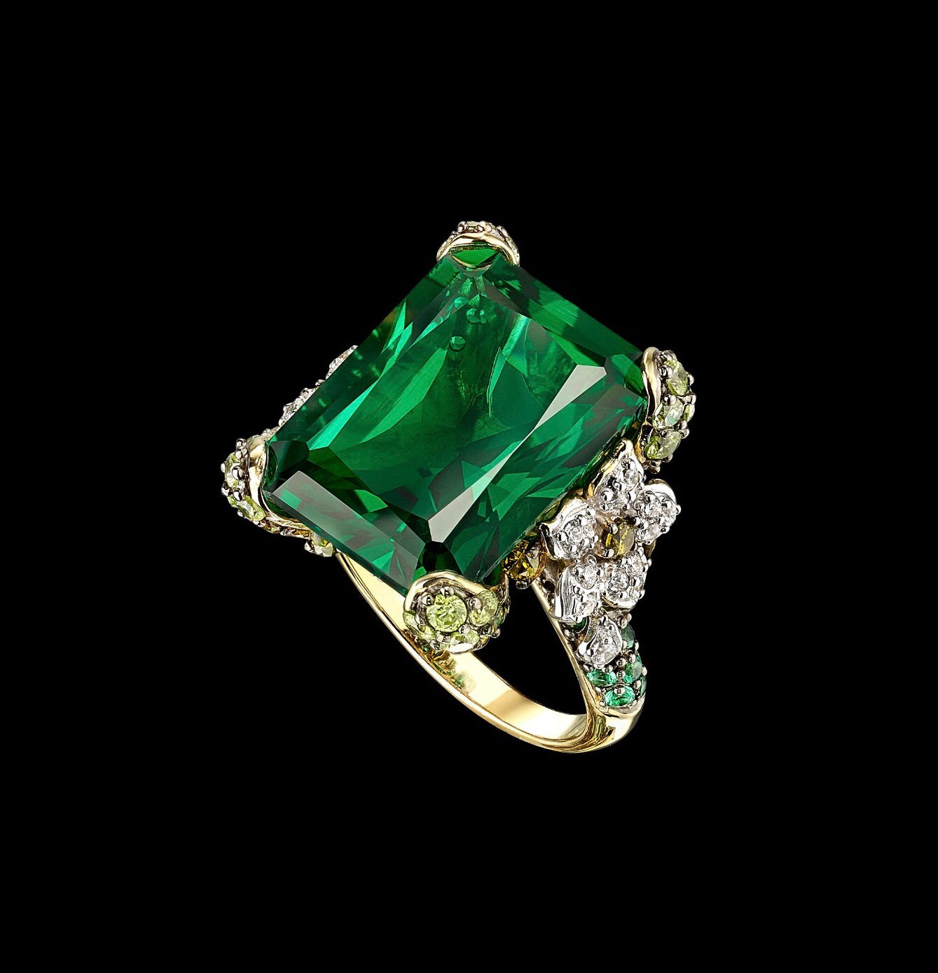 Emerald Cinderella Ring, Ring, Anabela Chan Joaillerie - Fine jewelry with laboratory grown and created gemstones hand-crafted in the United Kingdom. Anabela Chan Joaillerie is the first fine jewellery brand in the world to champion laboratory-grown and created gemstones with high jewellery design, artisanal craftsmanship and a focus on ethical and sustainable innovations.