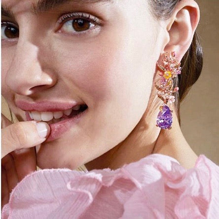 Lilac Posie Earrings, Earring, Anabela Chan Joaillerie - Fine jewelry with laboratory grown and created gemstones hand-crafted in the United Kingdom. Anabela Chan Joaillerie is the first fine jewellery brand in the world to champion laboratory-grown and created gemstones with high jewellery design, artisanal craftsmanship and a focus on ethical and sustainable innovations.